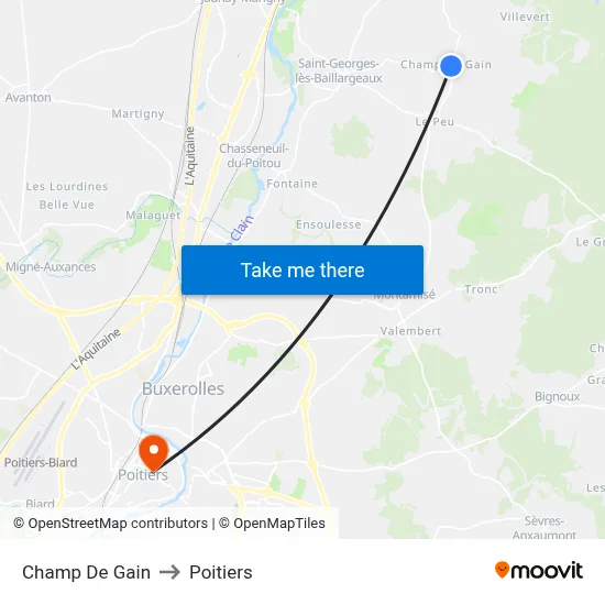 Champ De Gain to Poitiers map