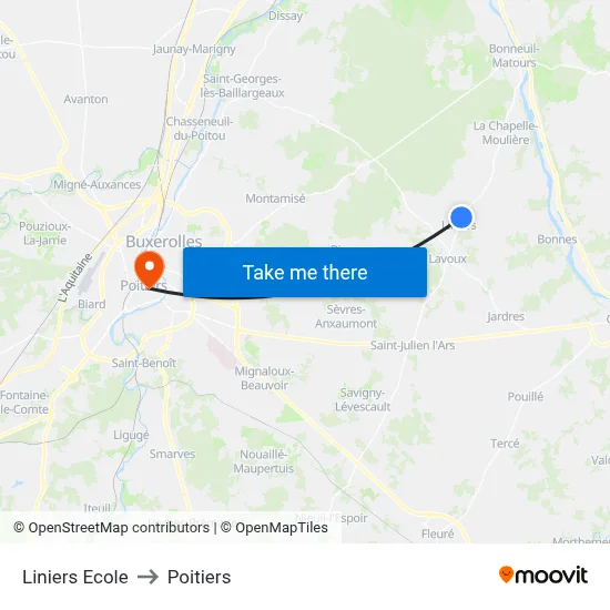 Liniers Ecole to Poitiers map