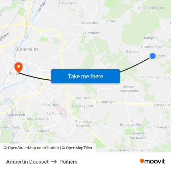 Ambertin Dousset to Poitiers map