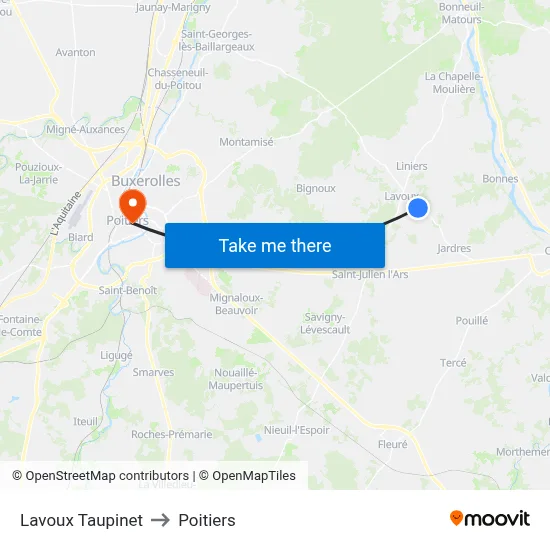 Lavoux Taupinet to Poitiers map