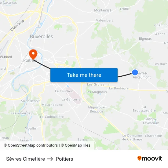 Sèvres Cimetière to Poitiers map