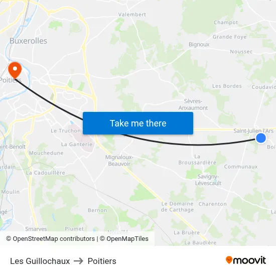 Les Guillochaux to Poitiers map