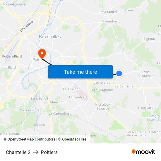 Chantelle 2 to Poitiers map