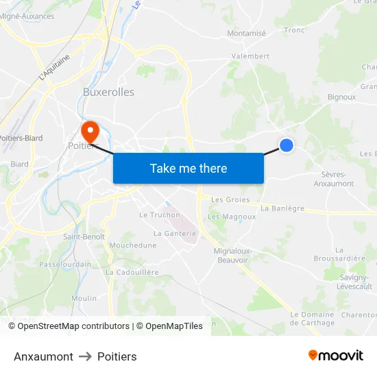 Anxaumont to Poitiers map