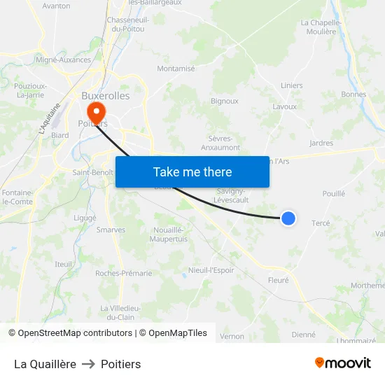 La Quaillère to Poitiers map