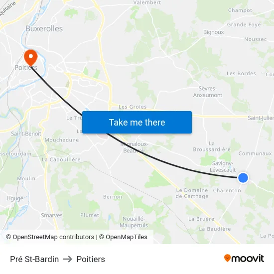 Pré St-Bardin to Poitiers map