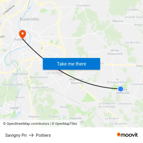 Savigny Pn to Poitiers map