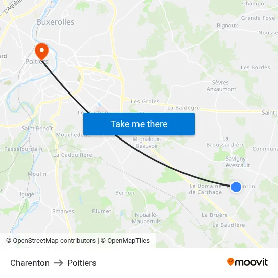 Charenton to Poitiers map