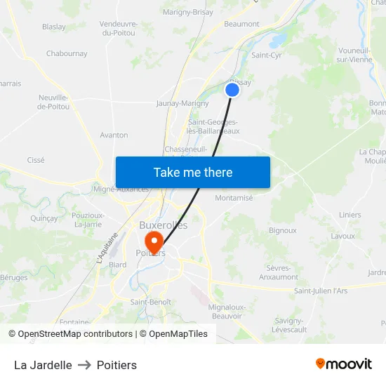 La Jardelle to Poitiers map