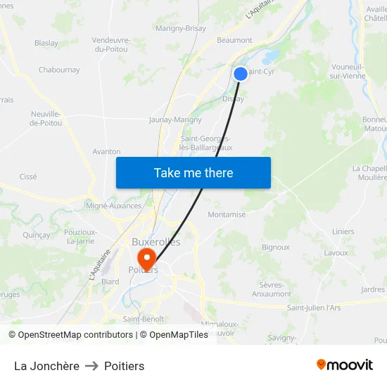 La Jonchère to Poitiers map