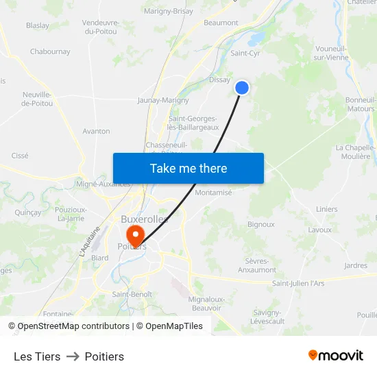 Les Tiers to Poitiers map