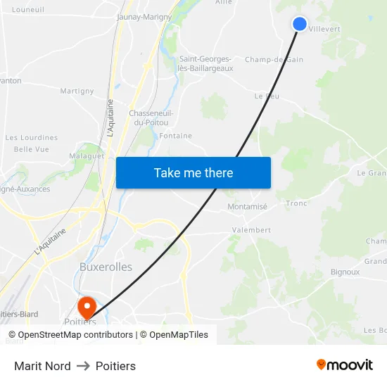 Marit Nord to Poitiers map