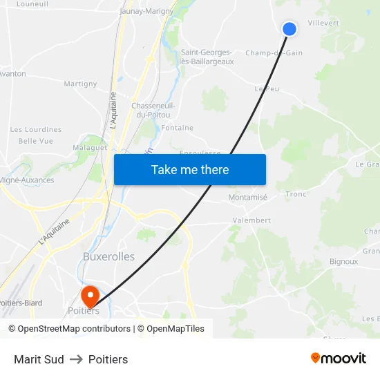 Marit Sud to Poitiers map
