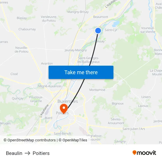 Beaulin to Poitiers map