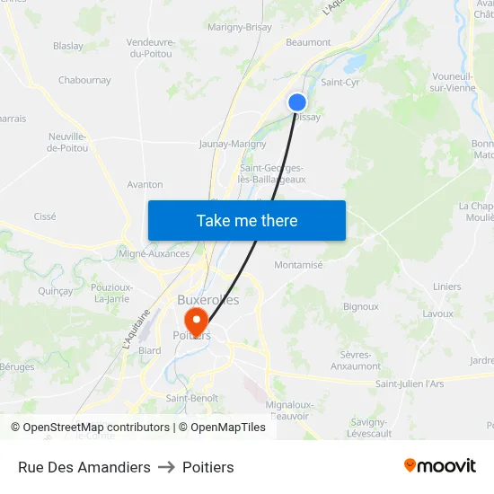 Rue Des Amandiers to Poitiers map