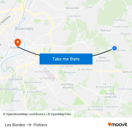 Les Bordes to Poitiers map