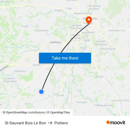 St-Sauvant Bois Le Bon to Poitiers map