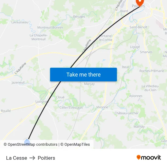 La Cesse to Poitiers map