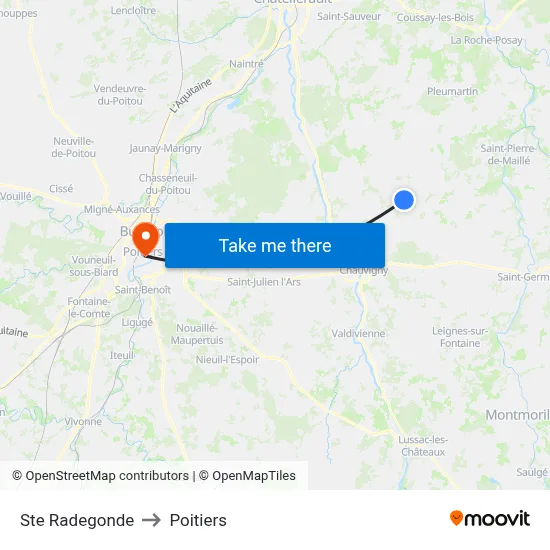 Ste Radegonde to Poitiers map