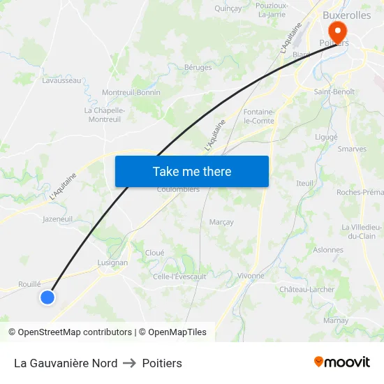 La Gauvanière Nord to Poitiers map