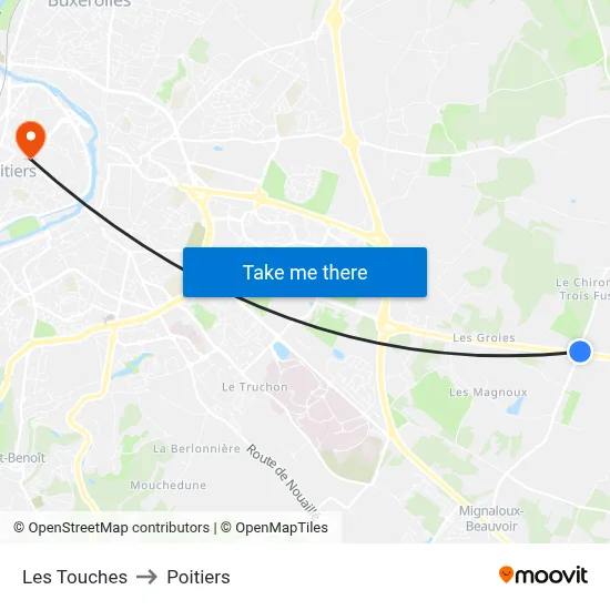 Les Touches to Poitiers map