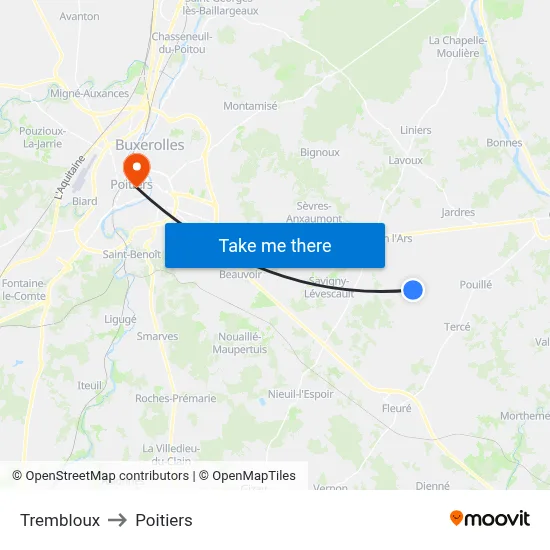 Trembloux to Poitiers map