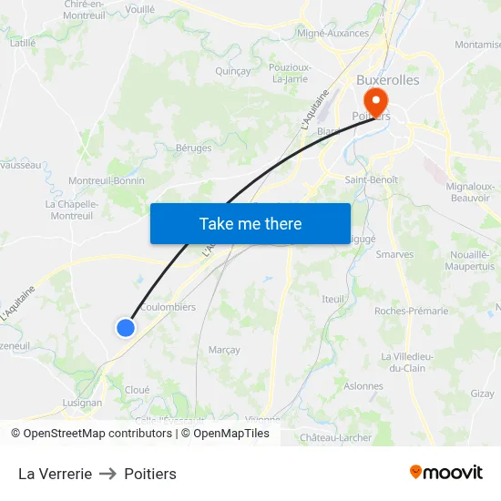 La Verrerie to Poitiers map