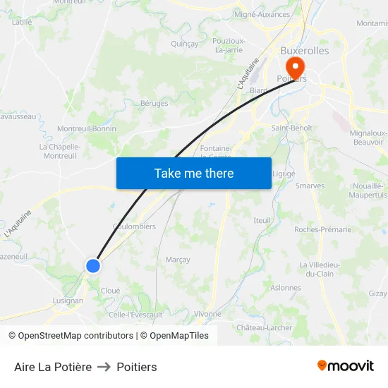 Aire La Potière to Poitiers map