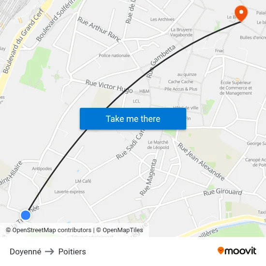 Doyenné to Poitiers map