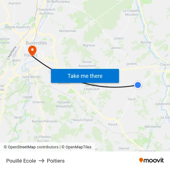 Pouillé Ecole to Poitiers map