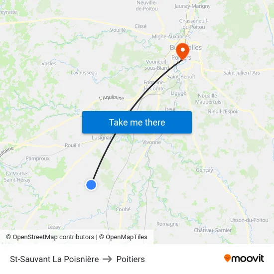 St-Sauvant La Poisnière to Poitiers map