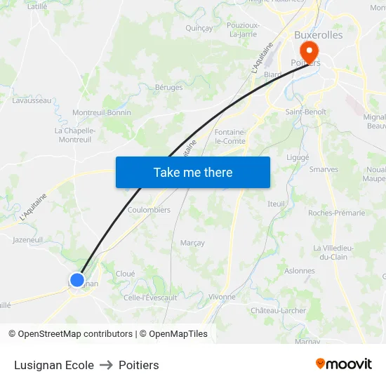 Lusignan Ecole to Poitiers map