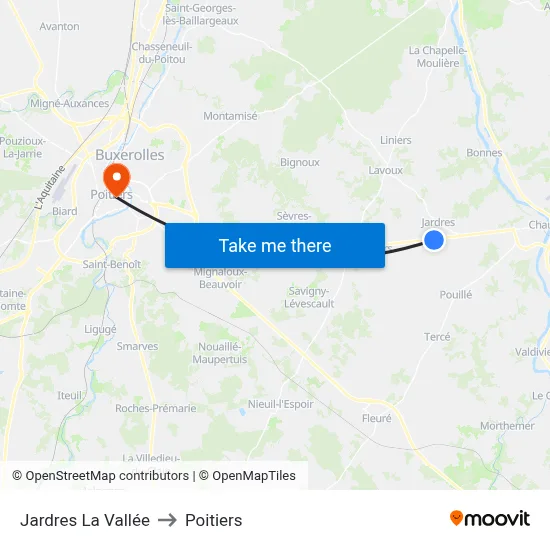 Jardres La Vallée to Poitiers map