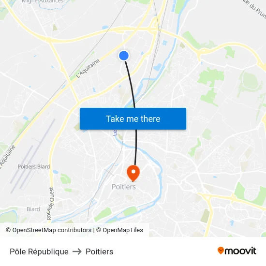 Pôle République to Poitiers map