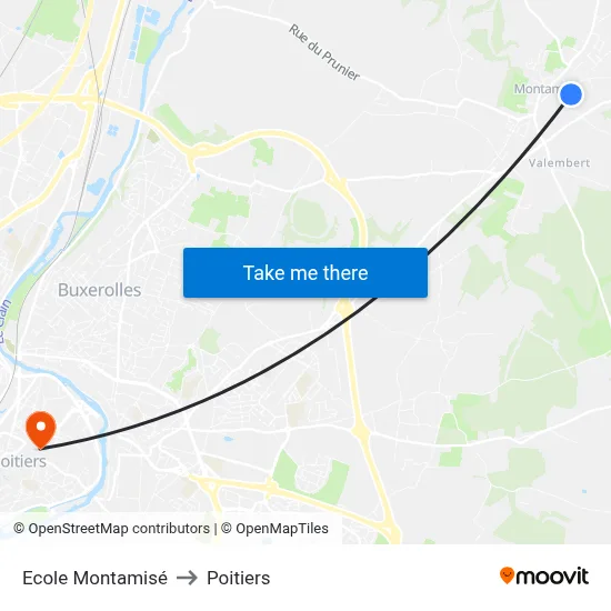 Ecole Montamisé to Poitiers map