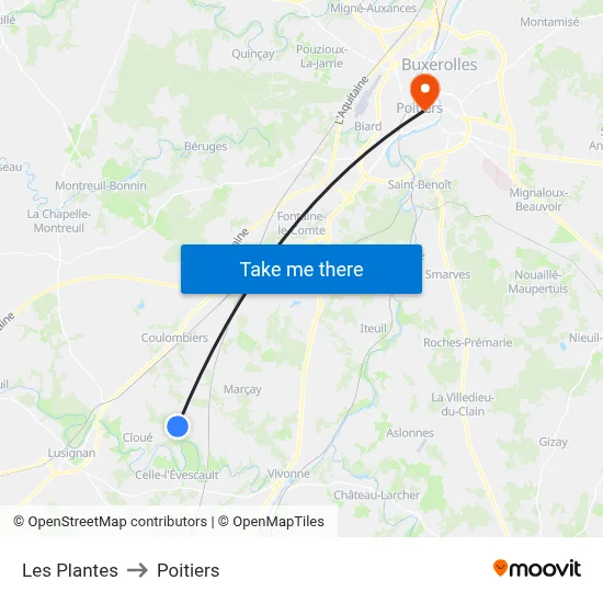 Les Plantes to Poitiers map