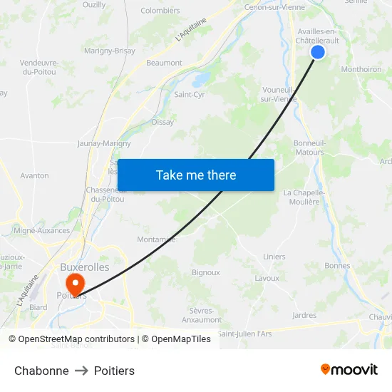 Chabonne to Poitiers map