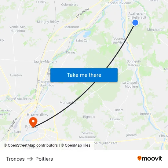 Tronces to Poitiers map