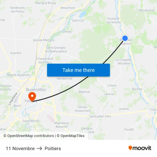 11 Novembre to Poitiers map