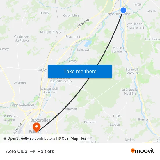 Aéro Club to Poitiers map