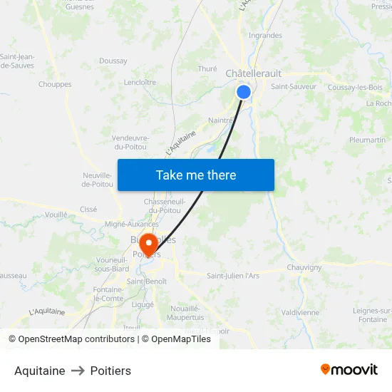 Aquitaine to Poitiers map