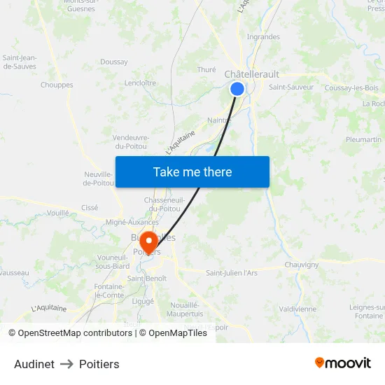 Audinet to Poitiers map