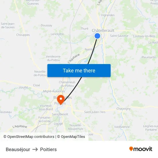 Beauséjour to Poitiers map