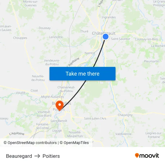 Beauregard to Poitiers map