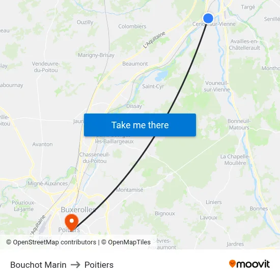 Bouchot Marin to Poitiers map