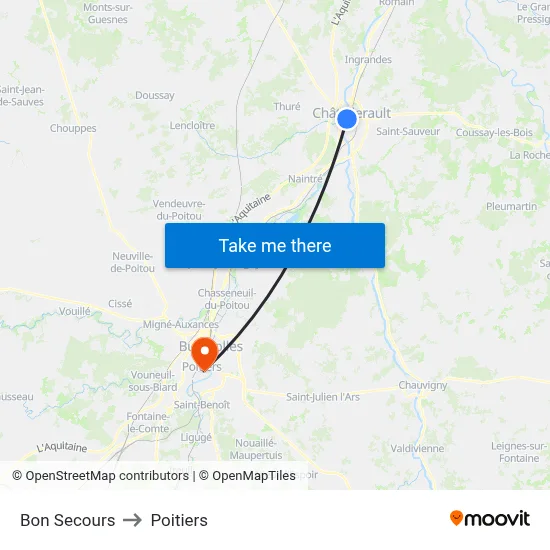 Bon Secours to Poitiers map