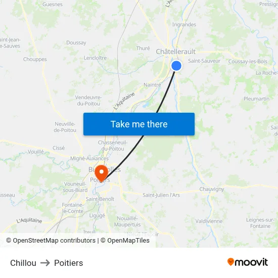 Chillou to Poitiers map