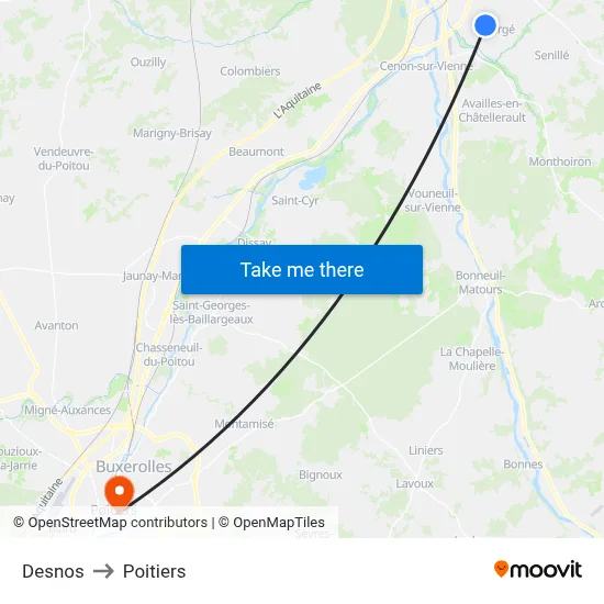 Desnos to Poitiers map