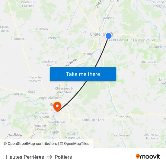 Hautes Perrières to Poitiers map