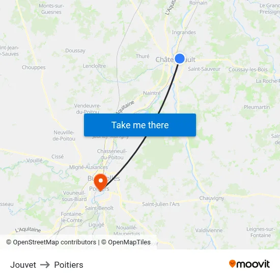 Jouvet to Poitiers map